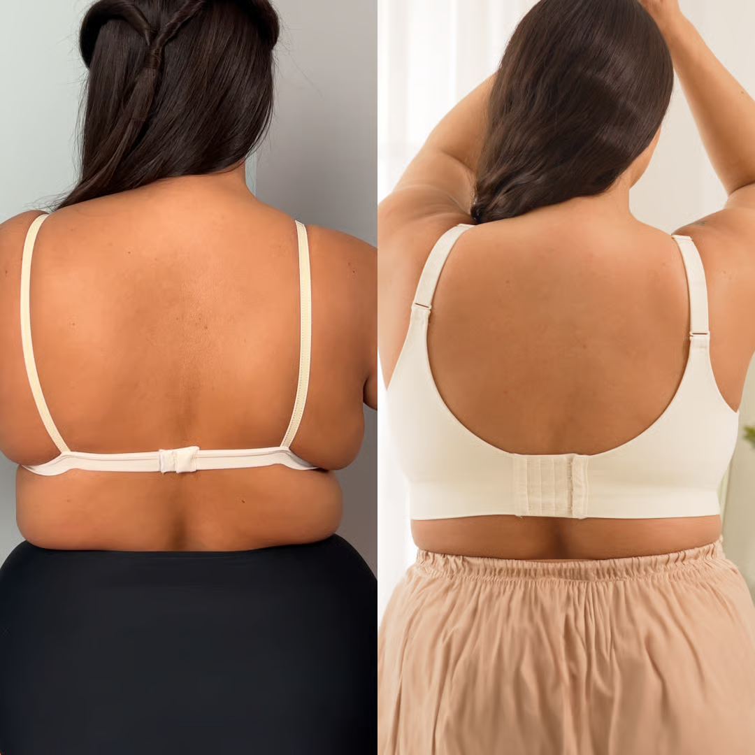 2. It smooths side and back bulges (goodbye, bra lines)