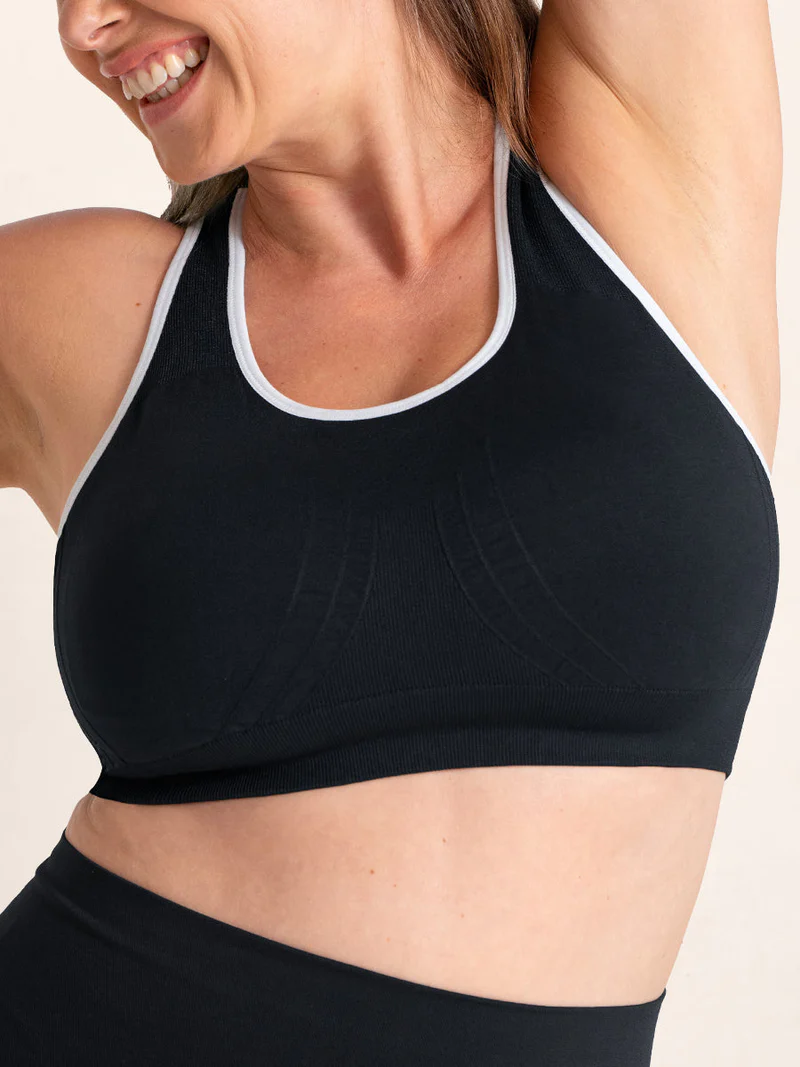Racerback Sports Bra Black with White Trim